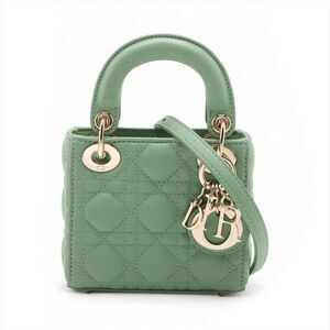 Christian Dior Lady Dior Cannage Leather 2Way Shoulder Bag Green